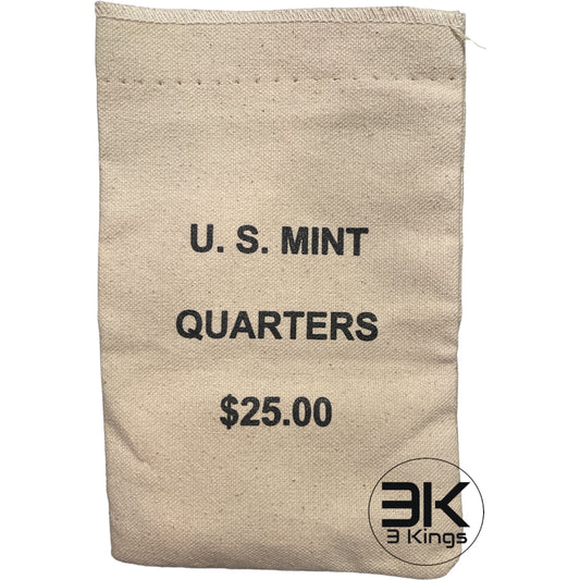 US Mint Sewn Canvas Coin Bag Quarters $25 Empty